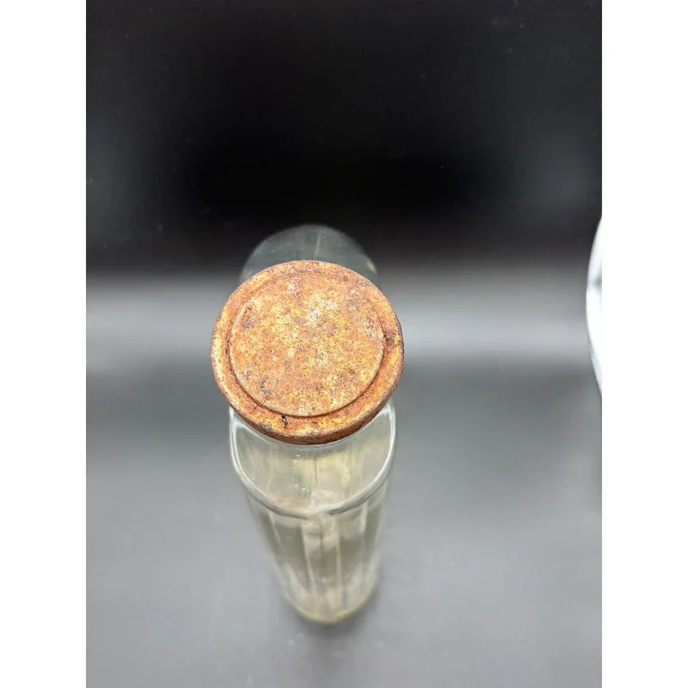 Vintage Ribbed Glass Bottle with Metal Cap Rustic Farmhouse Decor Storage‎